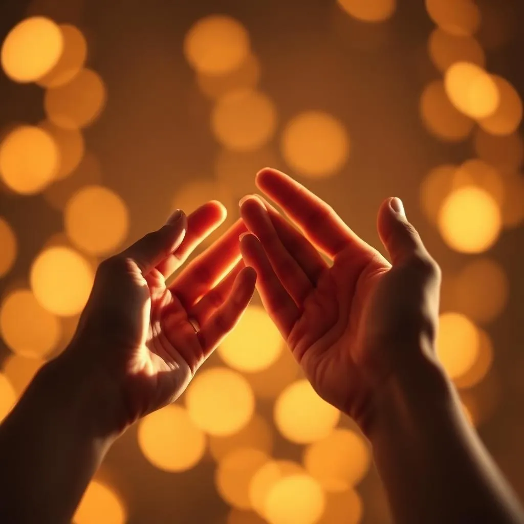 Duas mãos se aproximando com luz dourada ao fundo, simbolizando empatia e acolhimento humano