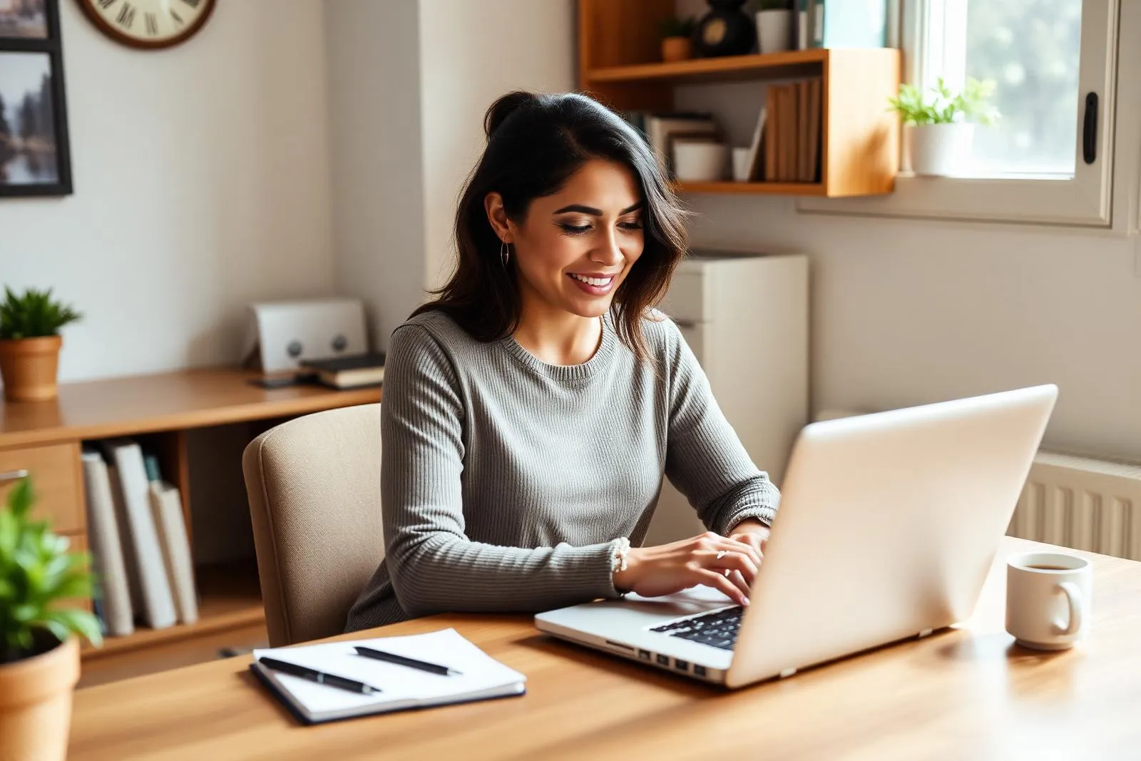 Mulher empreendedora trabalhando no notebook em casa